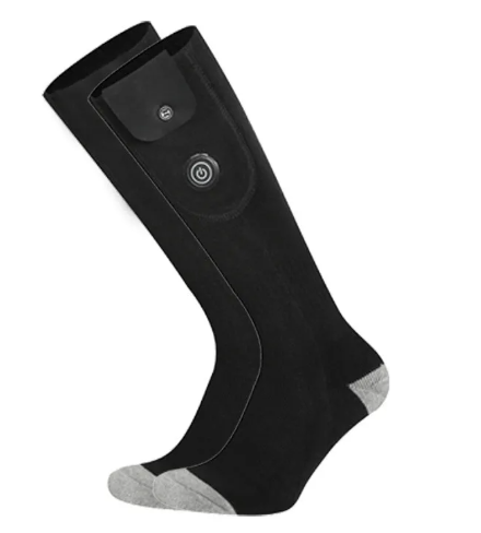 AeroTherm heated socks in black with grey heel and toe and a battery pocket at the top