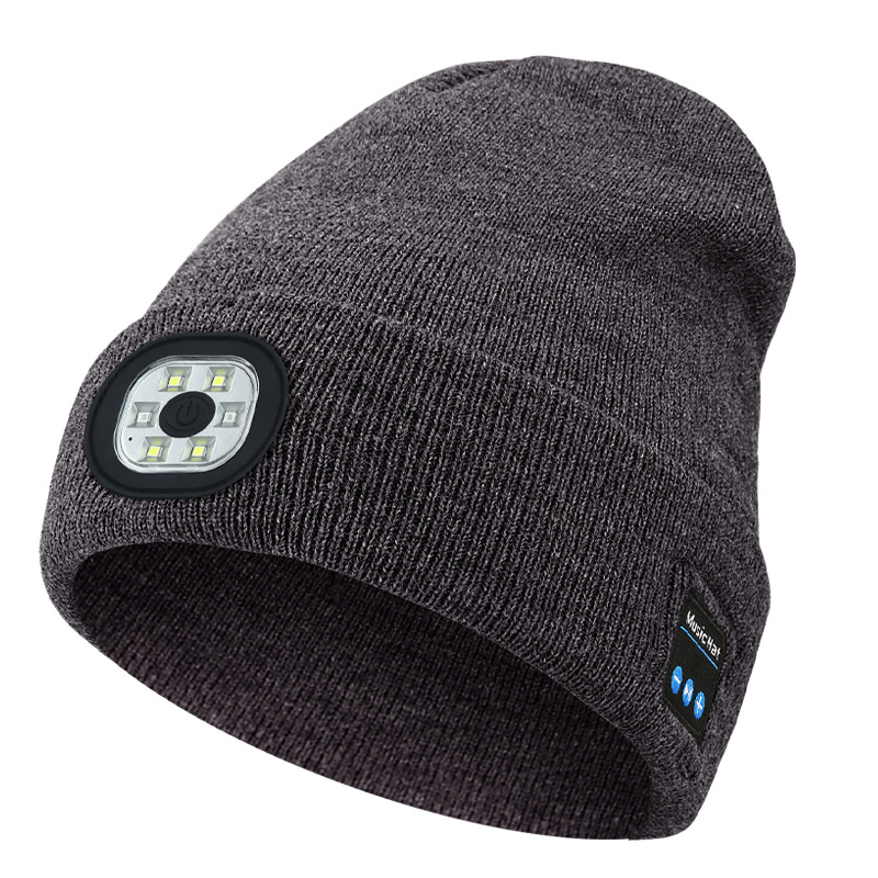 AeroBeanie Bluetooth beanie with front LED light in grey