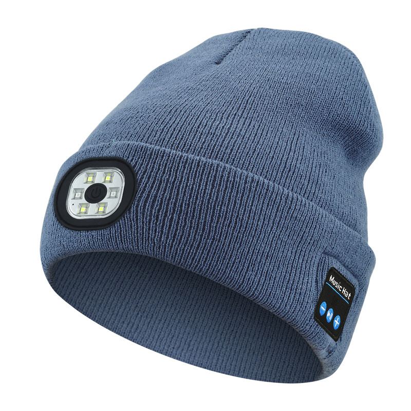 AeroBeanie Bluetooth beanie with front LED light in gray blue
