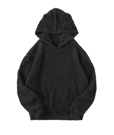 AeroSnug Fluffy Hooded Jumper in Black