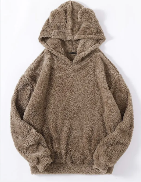 AeroSnug Fluffy Hooded Jumper in Khaki