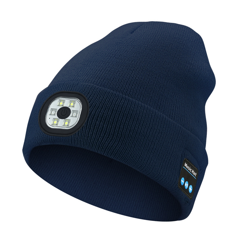 AeroBeanie Bluetooth beanie with front LED light in navy blue