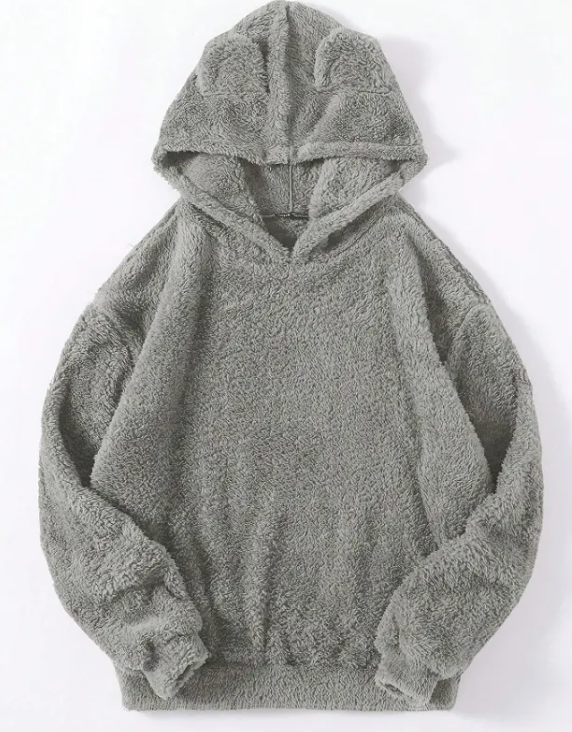 AeroSnug Fluffy Hooded Jumper in Light Grey