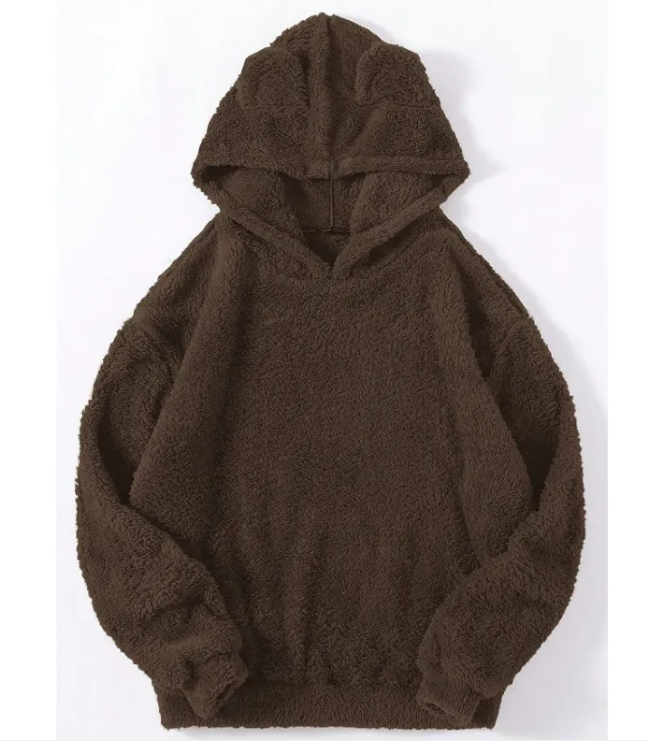 AeroSnug Fluffy Hooded Jumper in Brown