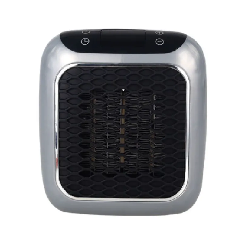 AeroHeat ceramic room heater on white background, silver and black finish