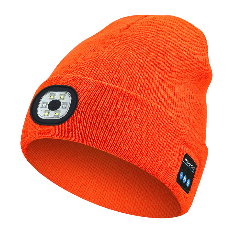 AeroBeanie Bluetooth beanie with front LED light in orange